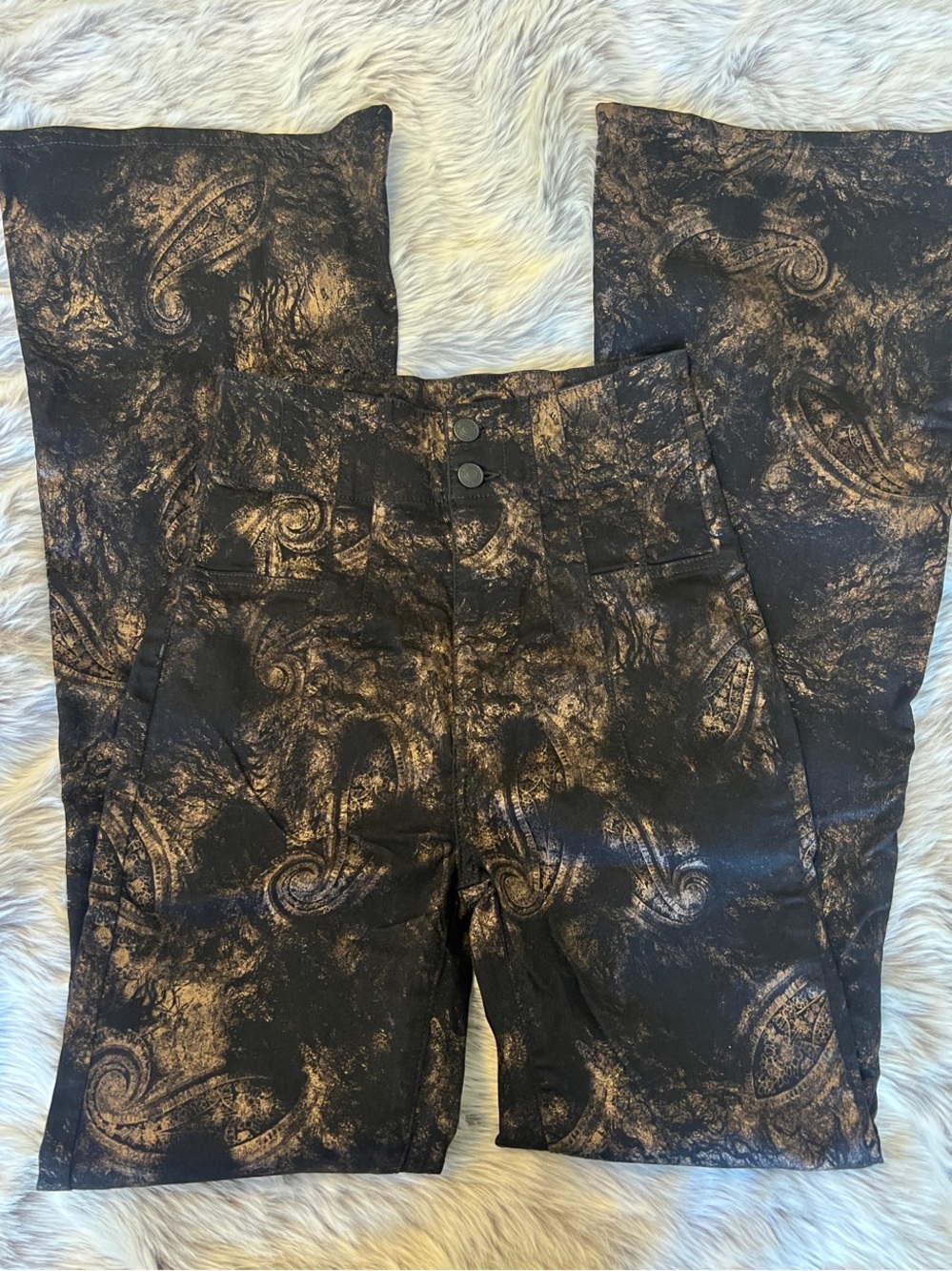 Womens Black and Gold Paisley Print Jeans